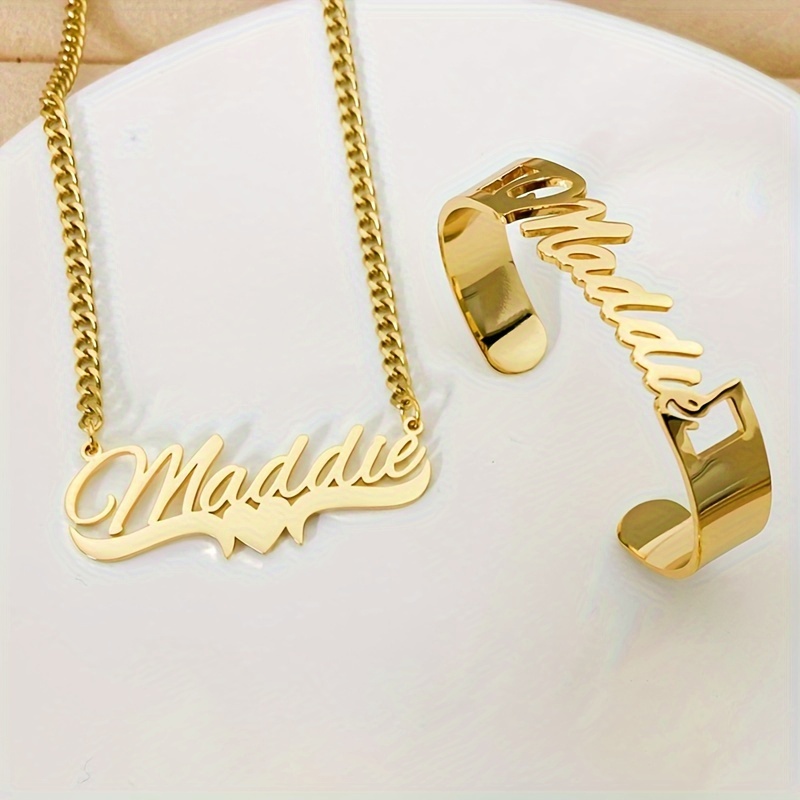 Personalized 18K Gold-Plated Cuban Link Jewelry Set